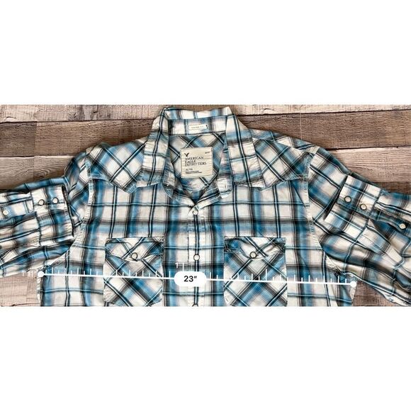 American Eagle Blue Plaid Western Pearl Snap Shirt sz XL Vintage Fit NWOT - Picture 6 of 13